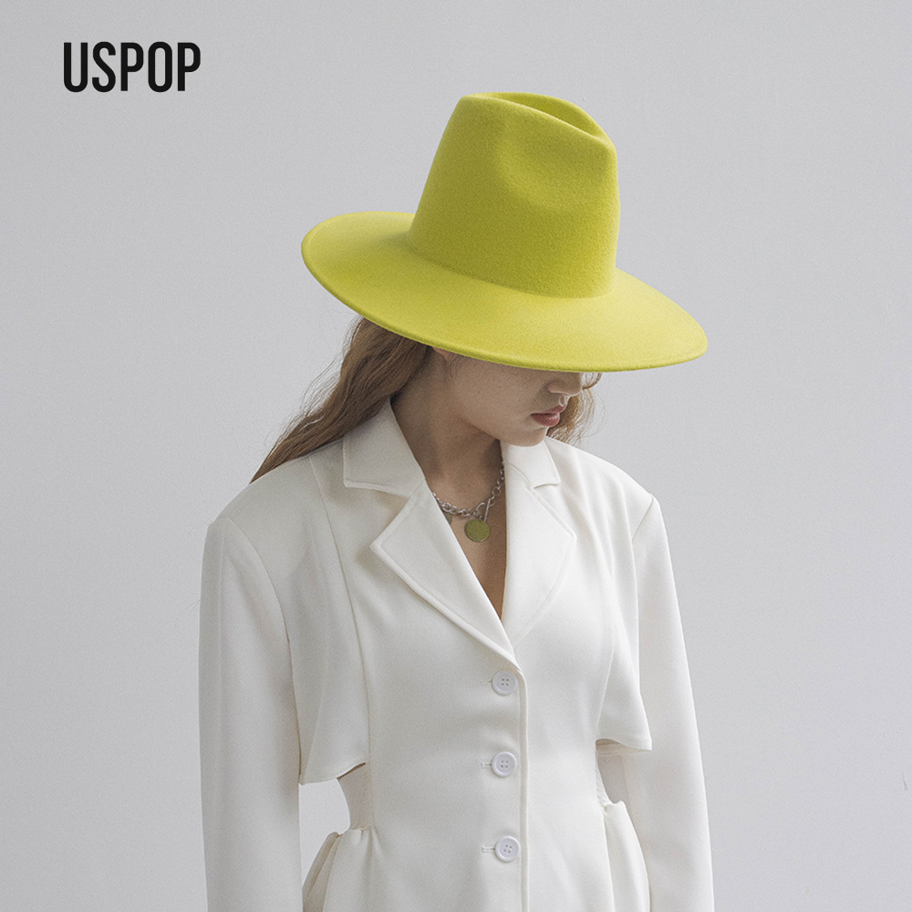 Fedora Hat Wool - USPOP Herbst-Winter-Mode, schlichter Fedora-Hut aus Wolle