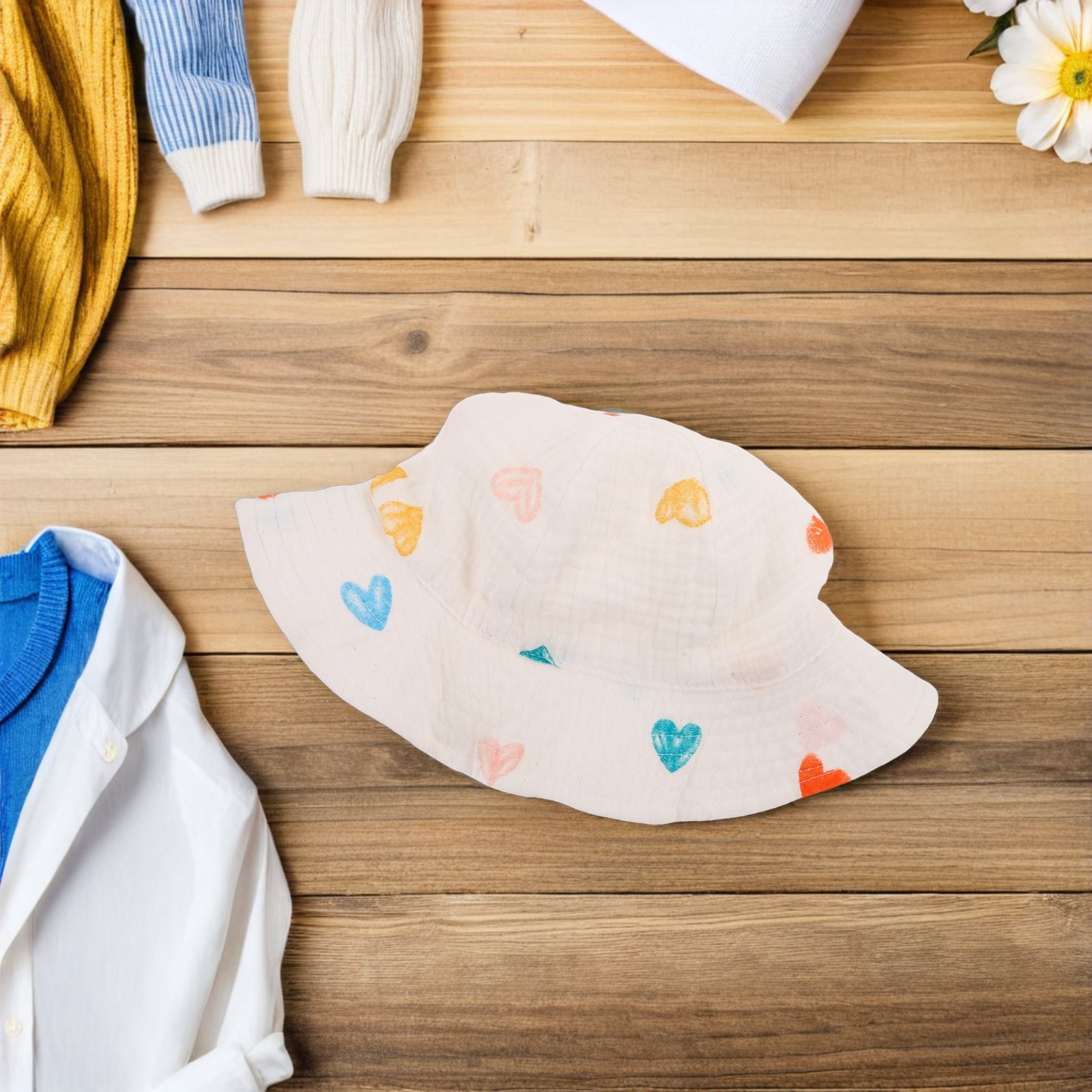 Bucket Hat Cotton - Baumwoll-Kindermütze, weich, atmungsaktiv, mit breiter Krempe,